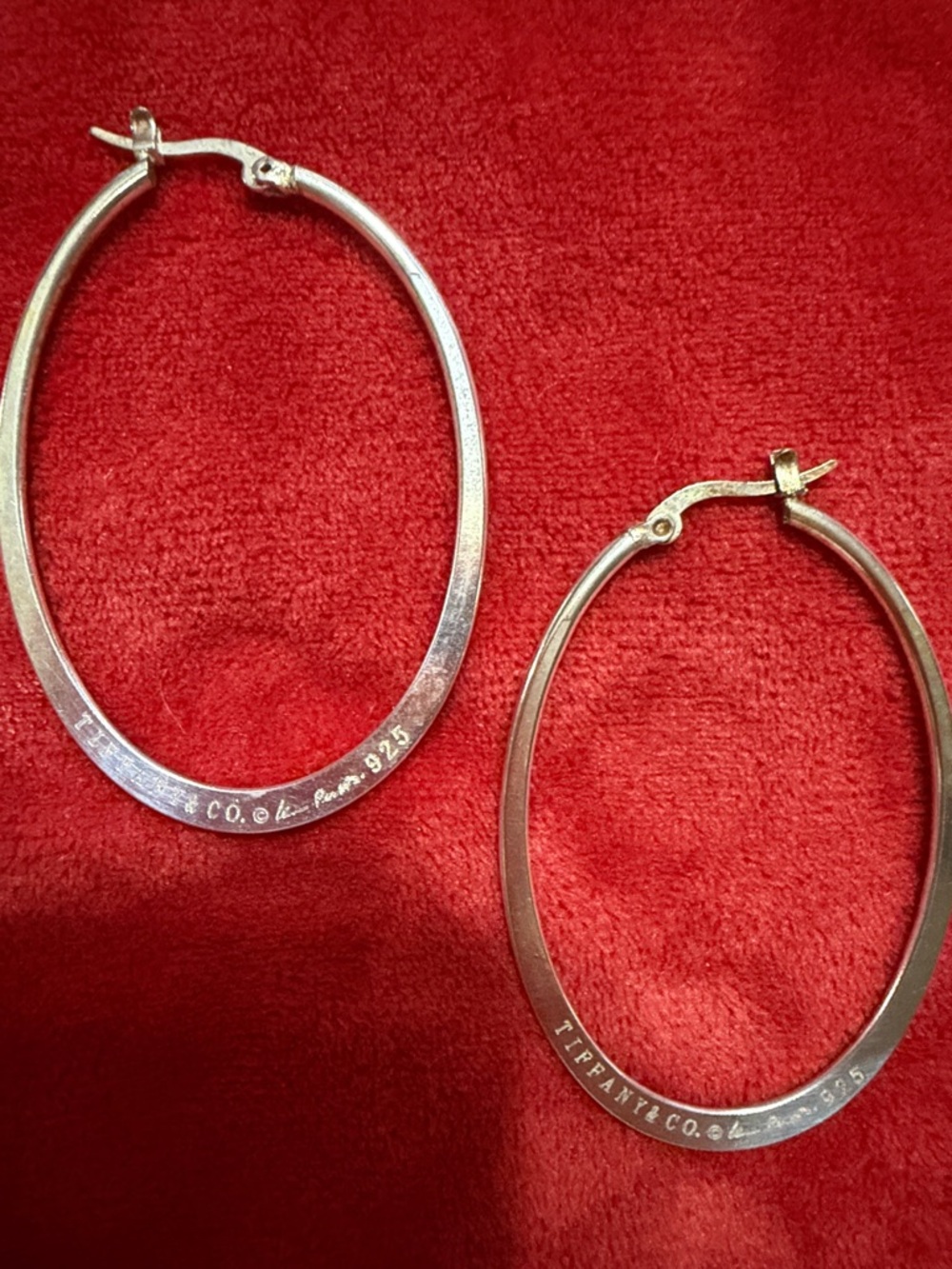 Tiffany & Co. Silver Oval Hoop Earrings - Picture 2 of 5